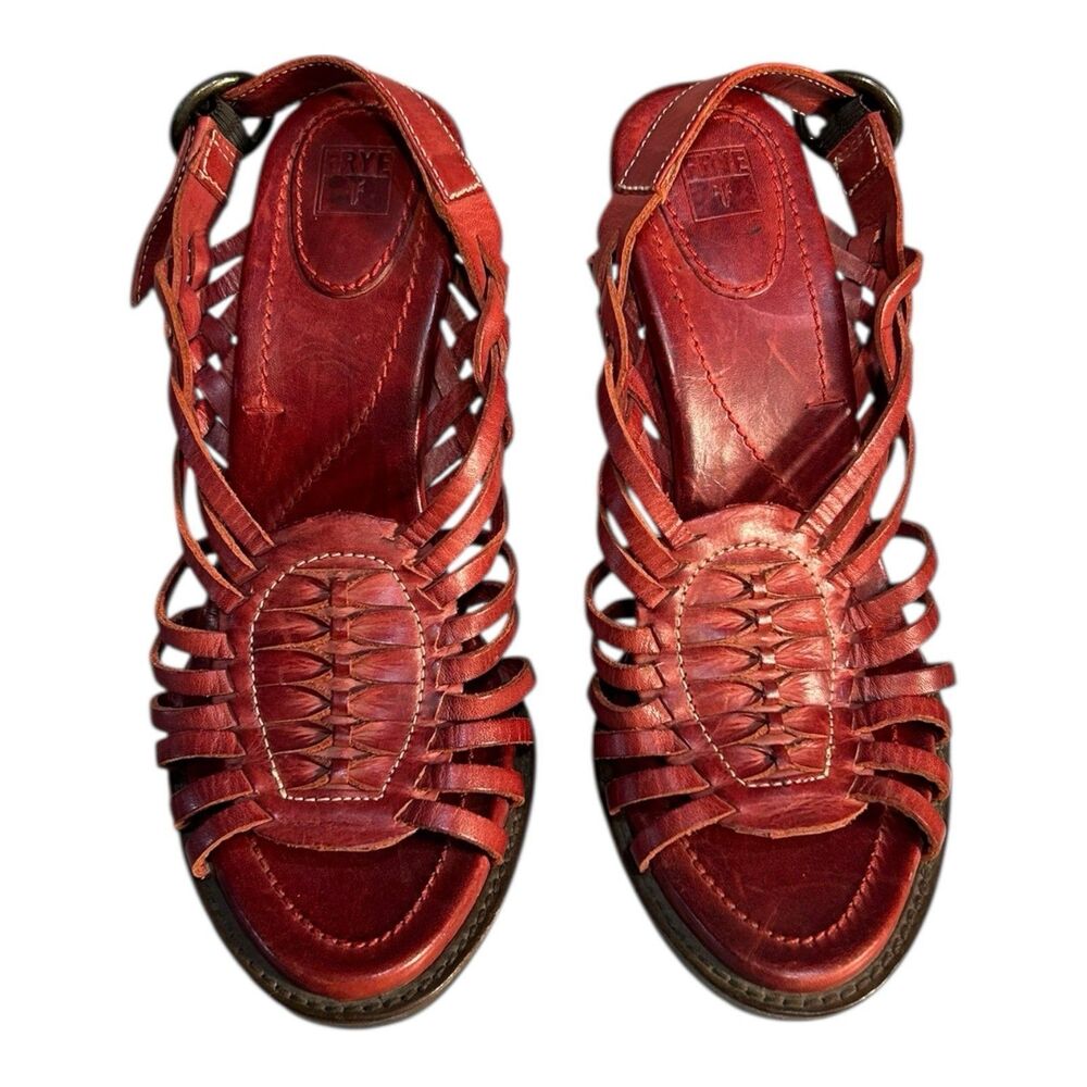 Frye Women’s Red Leather Heels Size 7.5 Buckle Strap